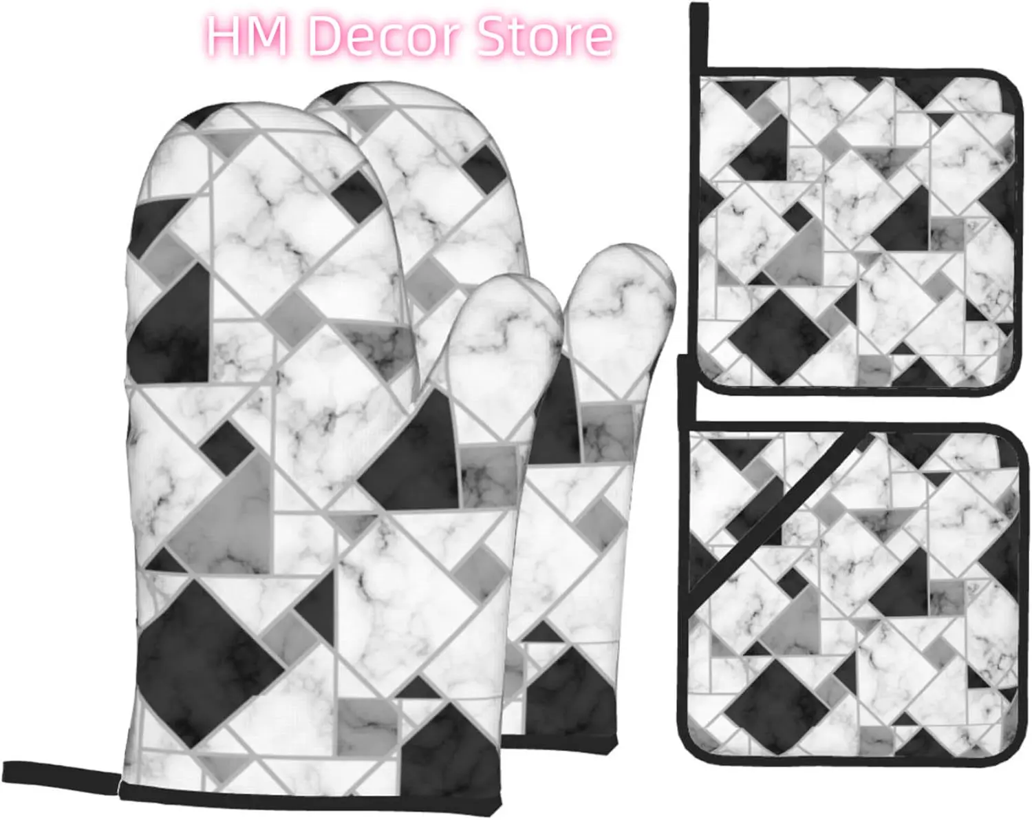 White and Black Mosaic Oven Mitts and Pot Holders Sets of 4, Country Style Cooking Gloves Non-Slip Heat Resistant Polyester Oven
White and Black Mosaic Oven Mitts and Pot Holders Sets of 4, Country Style Cooking Gloves Non-Slip Heat Resistant Polyester Oven