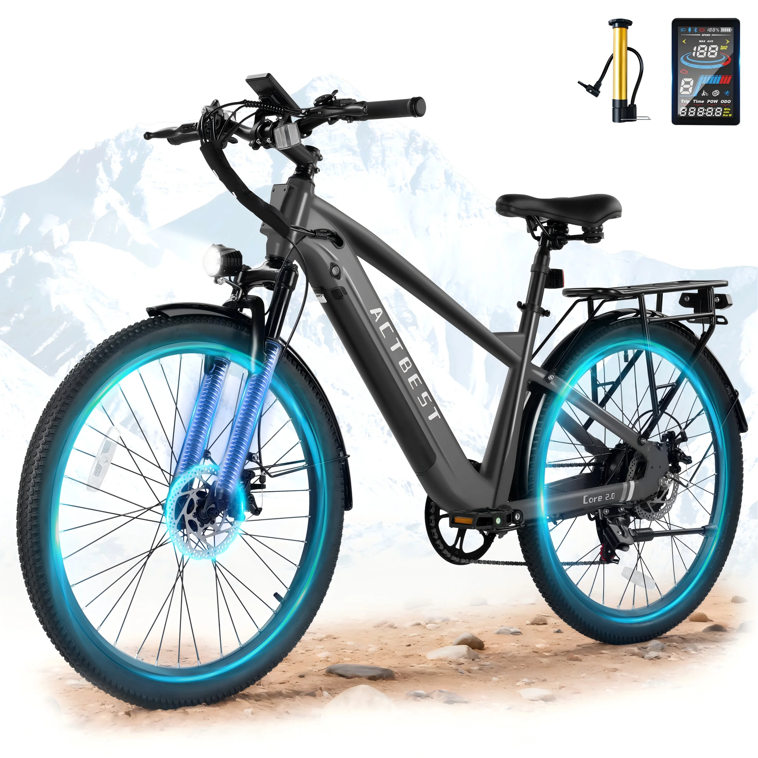 ActBest Core 2.0 26" Electric Bike for Adults, 1200W Peak Motor 48V 10.4Ah Battery, 28MPH 55 Miles, 7-Speed Electric Bicycle with Front Suspension
ActBest Core 2.0 26" Electric Bike for Adults, 1200W Peak Motor 48V 10.4Ah Battery, 28MPH 55 Miles, 7-Speed Electric Bicycle with Front Suspension