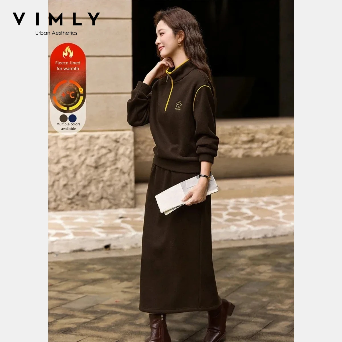 VIMLY Women's Suit Set 2025 Winter Fashion Zipper Stand Neck Top A Line Skirt Fleece Lined Embroidery Women's Matching Set A3323
VIMLY Women's Suit Set 2025 Winter Fashion Zipper Stand Neck Top A Line Skirt Fleece Lined Embroidery Women's Matching Set A3323