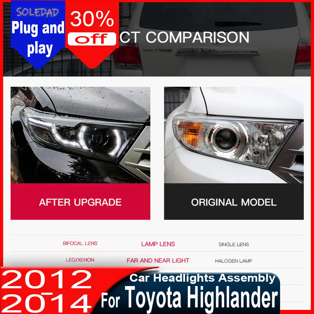 Комплект из 2 фар для Toyota Highlander 2012-2014: Светодиодные фары, ДХО, динамические биксеноновые аксессуары
Комплект из 2 фар для Toyota Highlander 2012-2014: Светодиодные фары, ДХО, динамические биксеноновые аксессуары