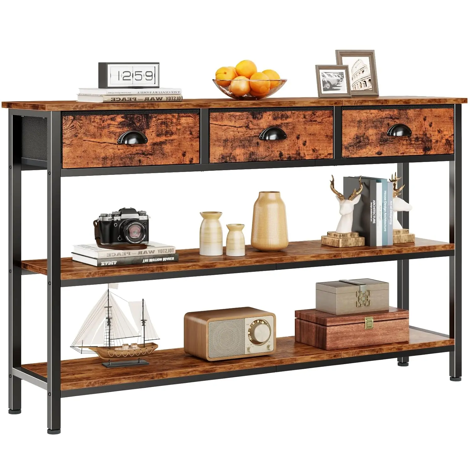 Long 47" Console Sofa Table with 3 Drawers, Entryway Table with 3-Tier Storage Shelves, Industrial Display Shelf, Customized
Long 47" Console Sofa Table with 3 Drawers, Entryway Table with 3-Tier Storage Shelves, Industrial Display Shelf, Customized