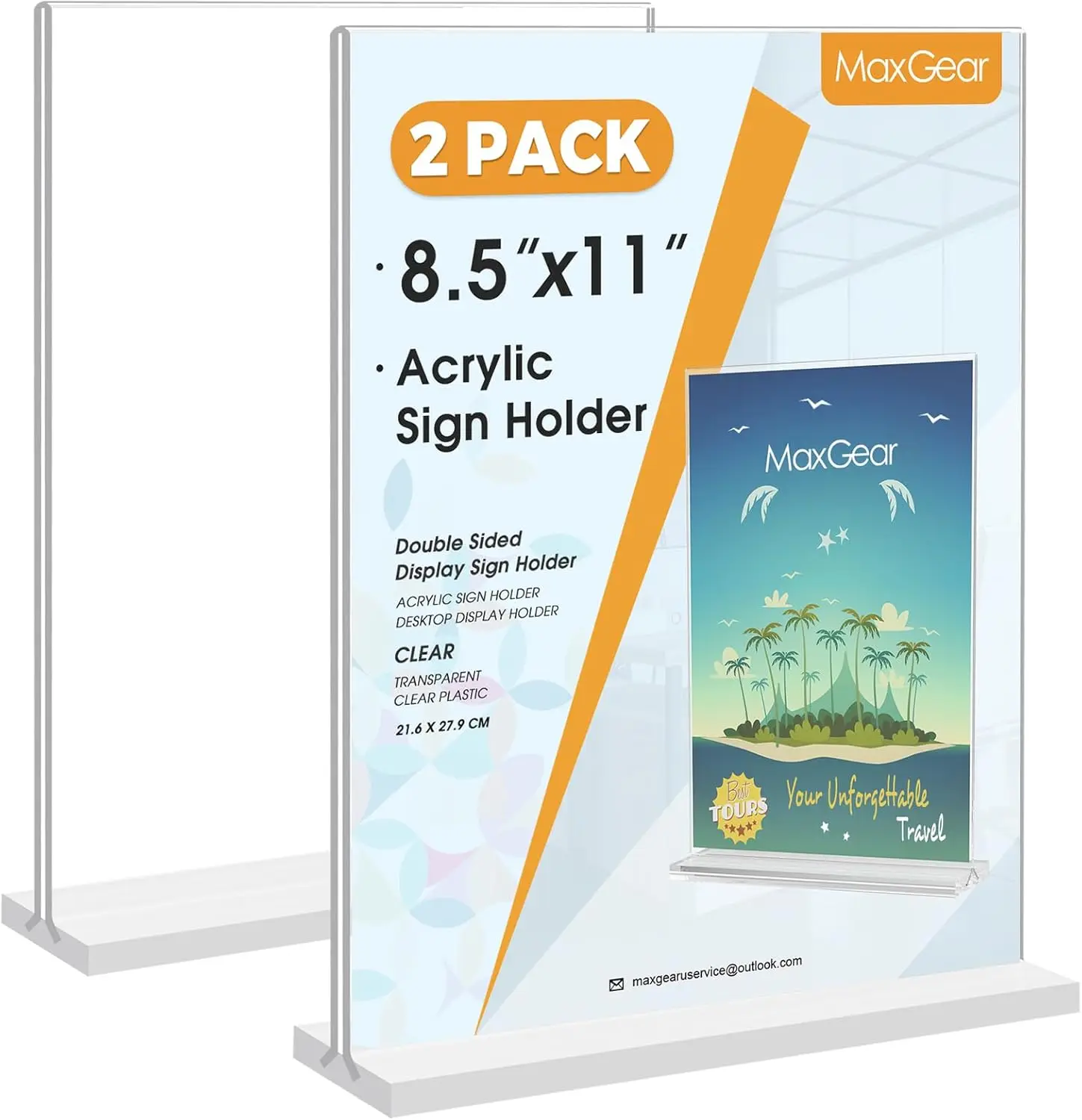 Acrylic Sign Holder 8.5x11 Inches 2 Pack, Double Sided Clear Display Stand Table Top for Menus, Flyers, Stores, Restaurants
Acrylic Sign Holder 8.5x11 Inches 2 Pack, Double Sided Clear Display Stand Table Top for Menus, Flyers, Stores, Restaurants
