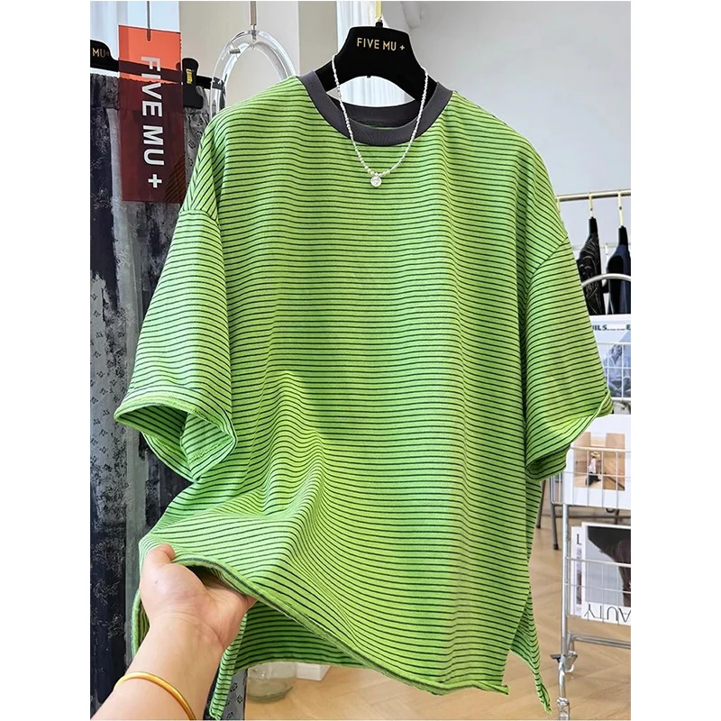 Oversized Loose Casual Striped Short Sleeve T-Shirts Summer Simplicity O-neck Short Sleeve Top Tee Women Clothing Trend Tshirt
Oversized Loose Casual Striped Short Sleeve T-Shirts Summer Simplicity O-neck Short Sleeve Top Tee Women Clothing Trend Tshirt