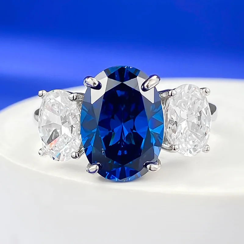 New 8 * 11 royal blue four prong diamond three diamonds wedding Engagement ring exquisite jewelry
New 8 * 11 royal blue four prong diamond three diamonds wedding Engagement ring exquisite jewelry