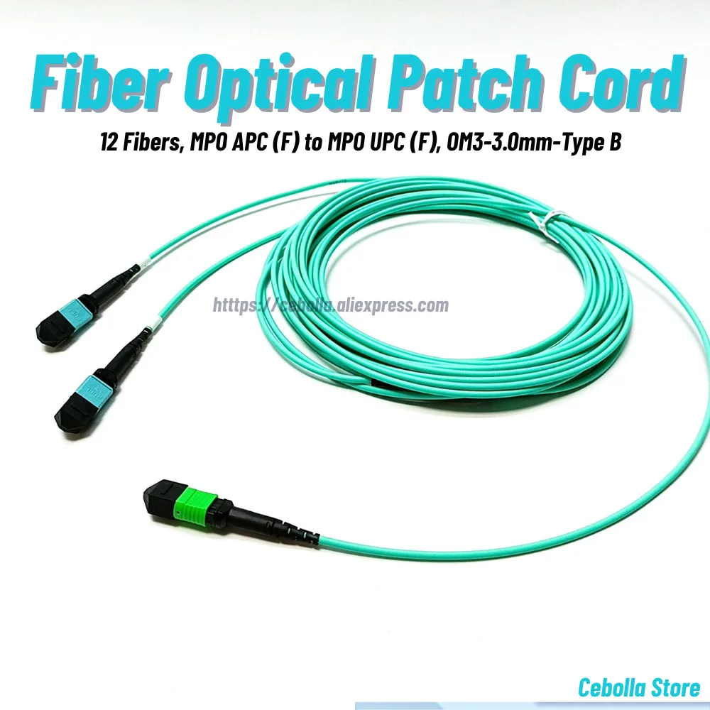12 Fibers Fiber Optic Patch Cord, MPO APC (F) to MPO UPC (F), 1*2 OM3-3.0-Type B, 50/125μm 12 Cores
12 Fibers Fiber Optic Patch Cord, MPO APC (F) to MPO UPC (F), 1*2 OM3-3.0-Type B, 50/125μm 12 Cores