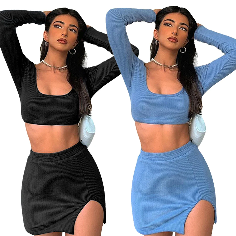 Fall 2024 Women Clothes Crop Top Two Pieces Skirt Outfit Slit Women Casual 2 Piece Skirt Sets Long Sleeve Knitted Skirt set
Fall 2024 Women Clothes Crop Top Two Pieces Skirt Outfit Slit Women Casual 2 Piece Skirt Sets Long Sleeve Knitted Skirt set