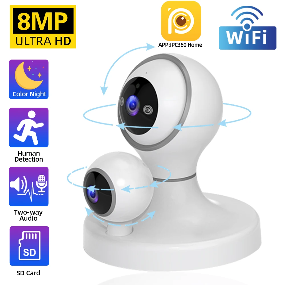 4K 8MP WiFi PTZ Camera with Dual Screens Baby Monitor Cam Smart Home Security Protection Indoor Mini CCTV Surveillance Camera
4K 8MP WiFi PTZ Camera with Dual Screens Baby Monitor Cam Smart Home Security Protection Indoor Mini CCTV Surveillance Camera