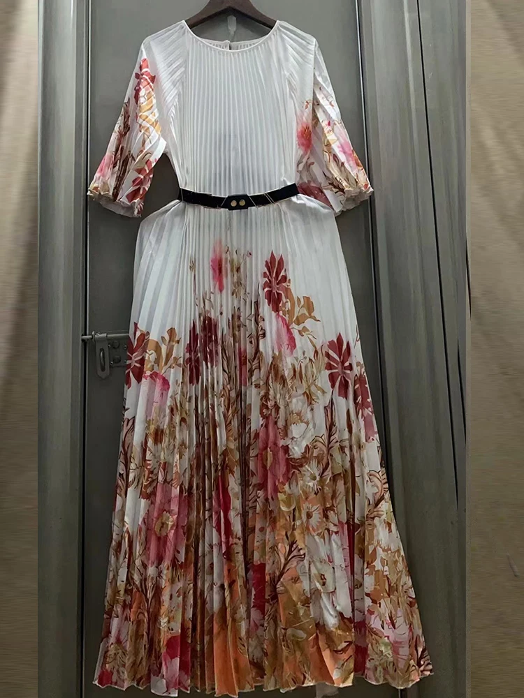 Retro spring and summer women's new luxury organ pleated sleeve dress geometric printing with belt loose casual dress
Retro spring and summer women's new luxury organ pleated sleeve dress geometric printing with belt loose casual dress