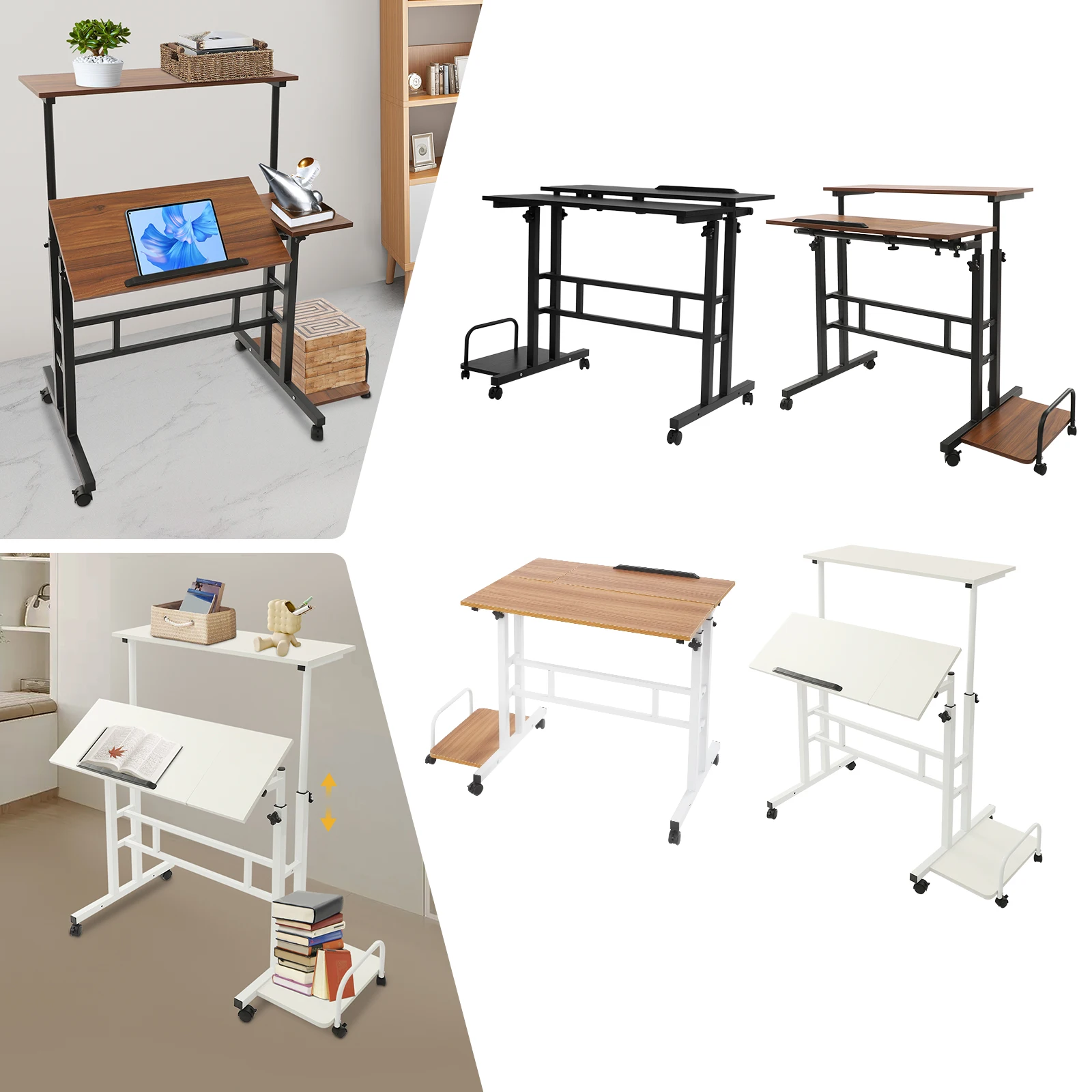 Multi Functional Foldable Desk Modern Computer Desk Adjustable Computer Table with 6 Universal Wheels 20kg Load Capacity