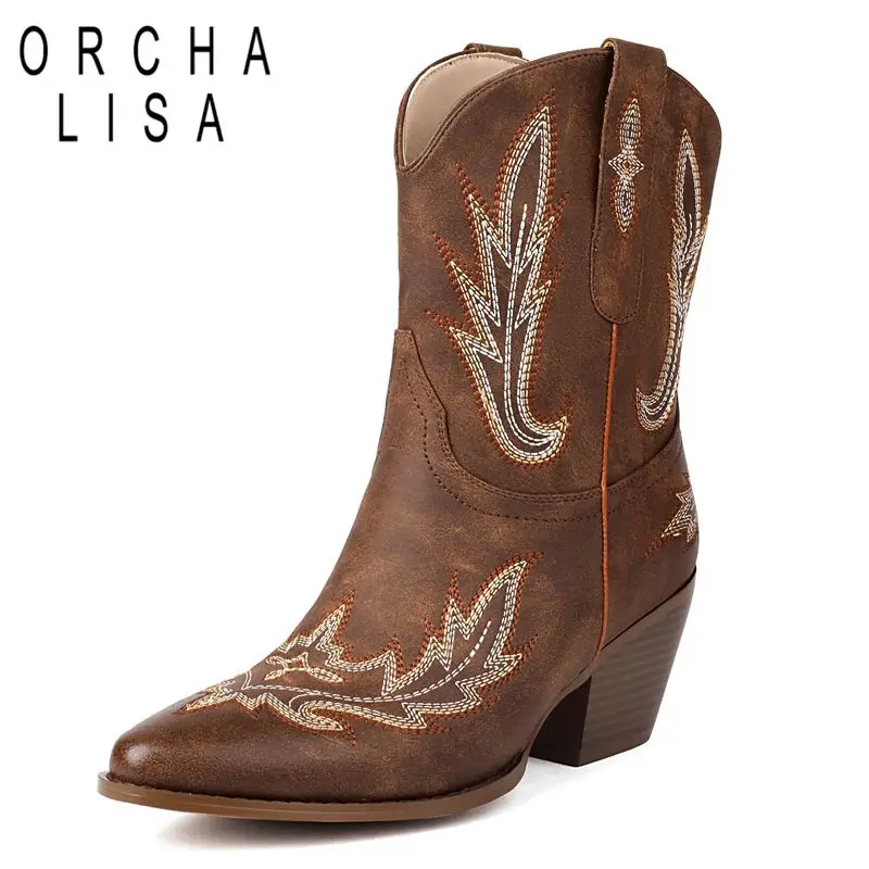 ORCHALISA Brand Female Ankle Boots Slip On Embroider Size 41 42 43 Daily Booties Casual Brown Sale Poined Toe Chunky Heels 6cm
ORCHALISA Brand Female Ankle Boots Slip On Embroider Size 41 42 43 Daily Booties Casual Brown Sale Poined Toe Chunky Heels 6cm
