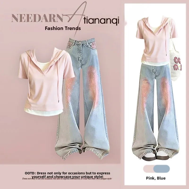 Summer 2026 Women's Loose Fit Short Sleeve Shirt And Straight Leg Jeans Two Piece Set Versatile Casual Fashion Ensemble
Summer 2026 Women's Loose Fit Short Sleeve Shirt And Straight Leg Jeans Two Piece Set Versatile Casual Fashion Ensemble