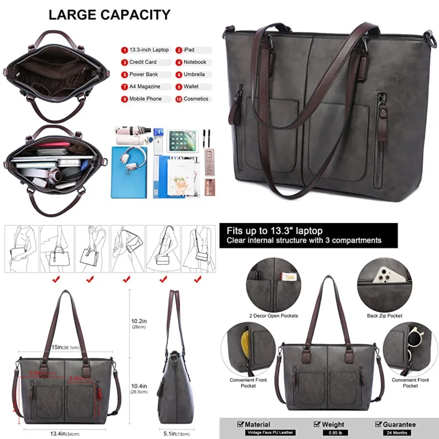 LOVEVOOK Purses Tote Bag for Women, Retro Large Shoulder Handbag, Leather Work Bag with Multi-Pockets, Gifts for Teacher, Mom
LOVEVOOK Purses Tote Bag for Women, Retro Large Shoulder Handbag, Leather Work Bag with Multi-Pockets, Gifts for Teacher, Mom