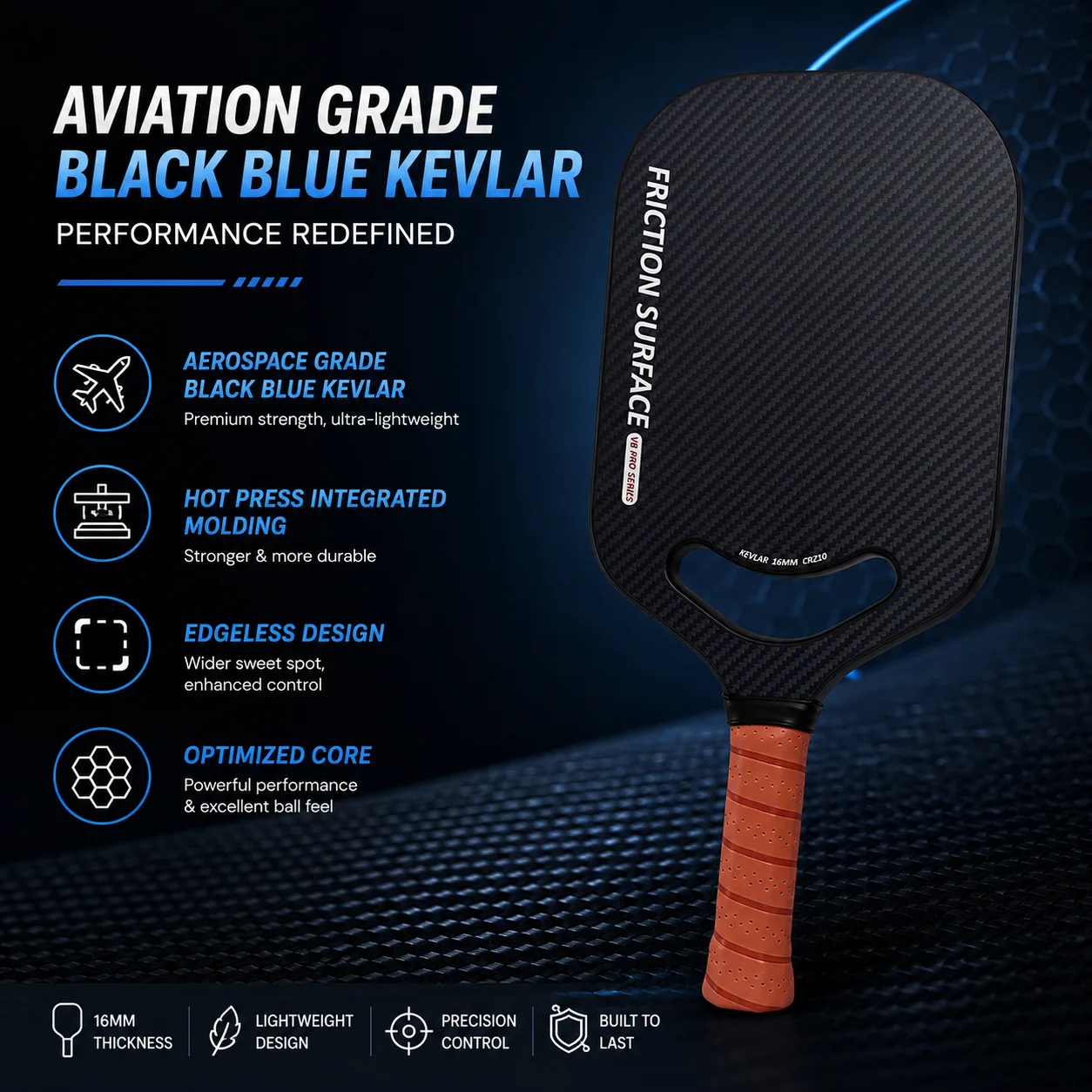 Kevlar Carbon Fiber Pickleball Paddle Frameless Heat Pressed Integrated Large Sweet Spot High Friction Sandblast Particle Paint
Kevlar Carbon Fiber Pickleball Paddle Frameless Heat Pressed Integrated Large Sweet Spot High Friction Sandblast Particle Paint