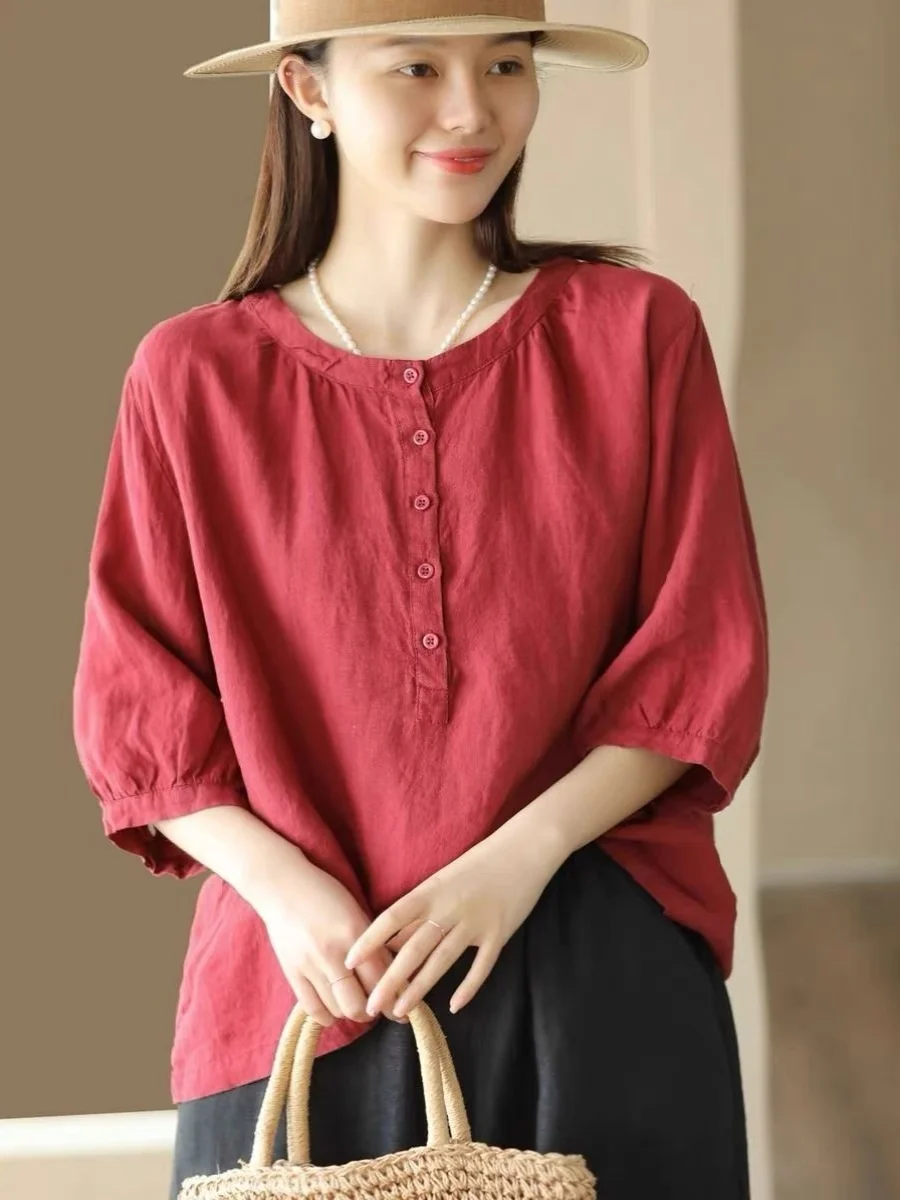 Свободная женская летняя блузка из хлопка и льна с круглым вырезом, цветная, удобная, дышащая, повседневная, для офиса
Свободная женская летняя блузка из хлопка и льна с круглым вырезом, цветная, удобная, дышащая, повседневная, для офиса