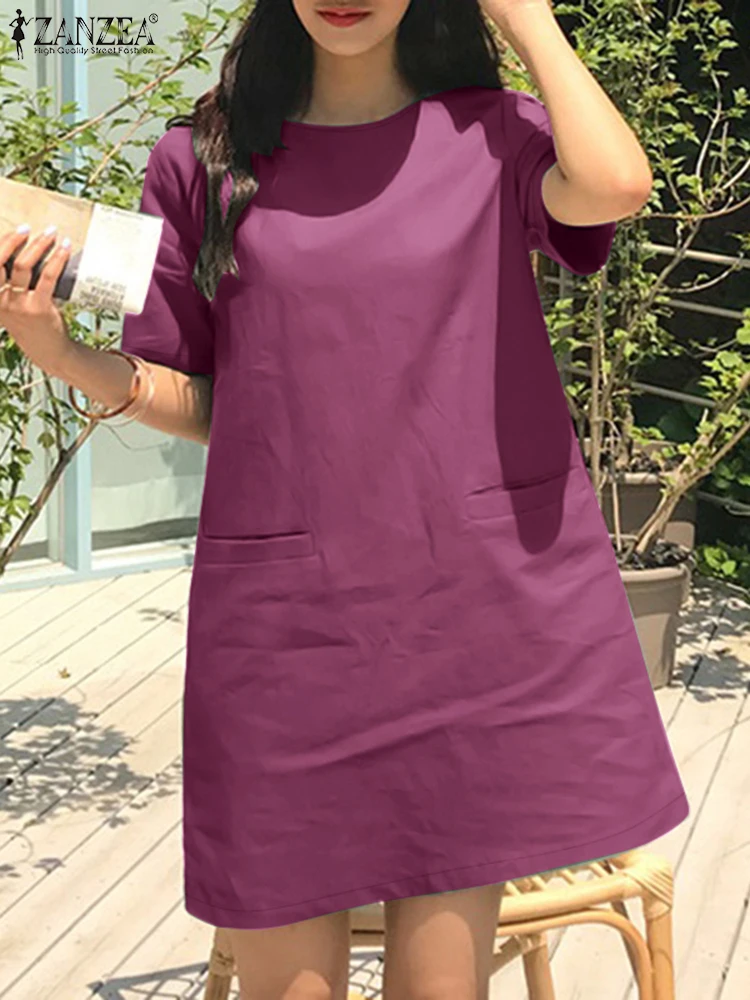 ZANZEA Short Sleeve Solid Color Short Robe Femme Simple Vacation Casual Women's Sundress 2025 Summer O Neck Knee-length Dress
ZANZEA Short Sleeve Solid Color Short Robe Femme Simple Vacation Casual Women's Sundress 2025 Summer O Neck Knee-length Dress