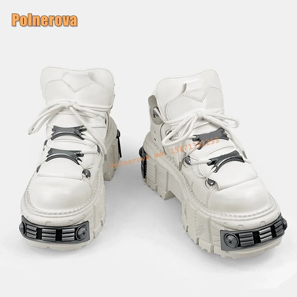 Мотоциклетные ботинки на платформе с белыми металлическими украшениями, с круглым носком, подошва-майка, увеличивающая высоту, с перекрестной завязкой, пара ботильонов, тренд 2024
Мотоциклетные ботинки на платформе с белыми металлическими украшениями, с круглым носком, подошва-майка, увеличивающая высоту, с перекрестной завязкой, пара ботильонов, тренд 2024