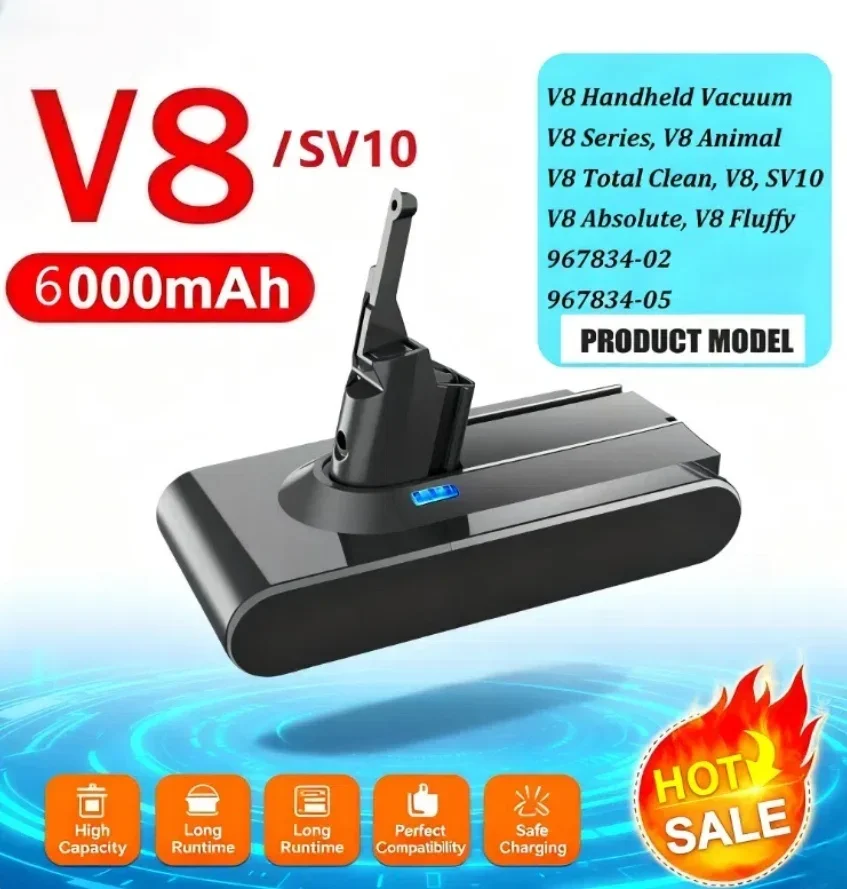 High Performance Battery for Dyson V6 V7 V8 V10 SV07 SV09 SV10 DC58 DC59, 6000mAh Long Run Time Replacement Battery
High Performance Battery for Dyson V6 V7 V8 V10 SV07 SV09 SV10 DC58 DC59, 6000mAh Long Run Time Replacement Battery