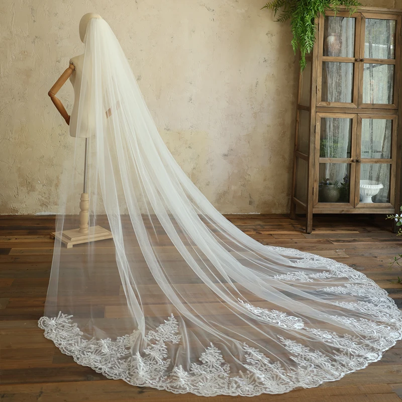 3M One Layer Lace Applique Bridal Veil with Comb Soft Tulle Cathedral Length Marriage Wedding Accessories
3M One Layer Lace Applique Bridal Veil with Comb Soft Tulle Cathedral Length Marriage Wedding Accessories