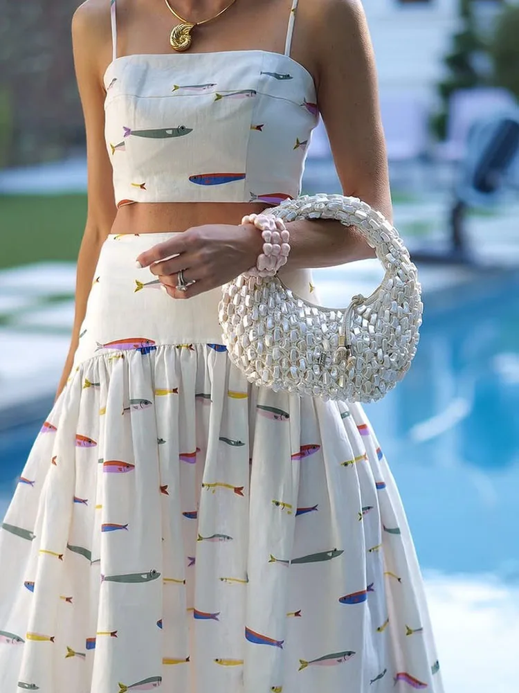 Сексуальный топ на бретельках с открытыми плечами + длинная юбка, модный плиссированный праздничный костюм с высокой талией, повседневный узор с принтом, тонкий летний наряд
Сексуальный топ на бретельках с открытыми плечами + длинная юбка, модный плиссированный праздничный костюм с высокой талией, повседневный узор с принтом, тонкий летний наряд