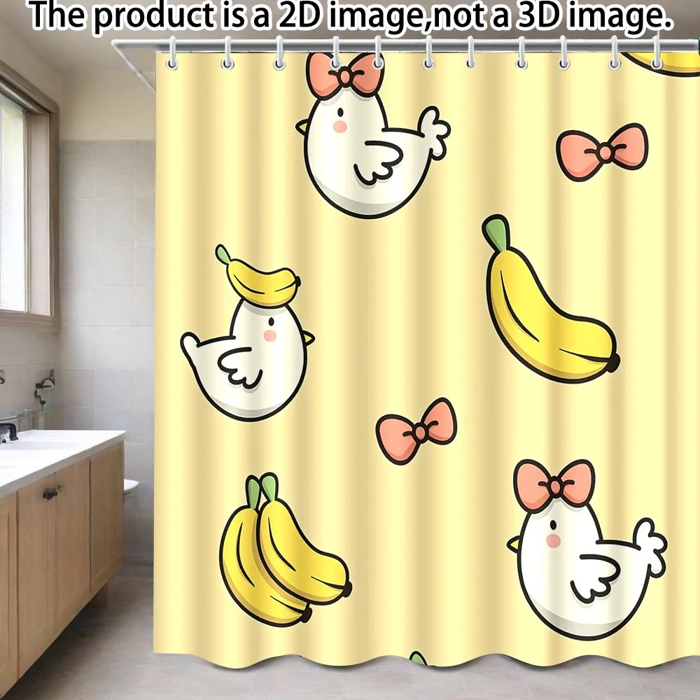 Cute Cartoon Chicken and Banana Shower Curtain, Pink Bow Pattern, Yellow Background, Fun Animal Print, Kids Bathroom Decor
Cute Cartoon Chicken and Banana Shower Curtain, Pink Bow Pattern, Yellow Background, Fun Animal Print, Kids Bathroom Decor