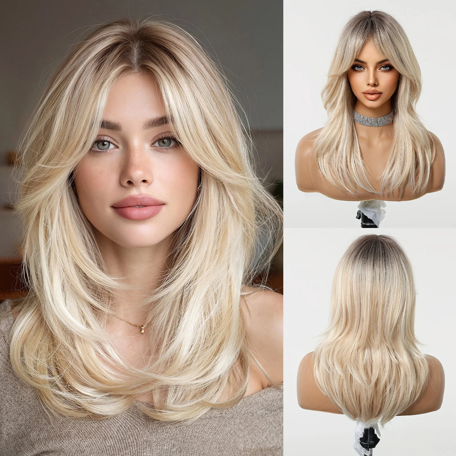 Ombre Blonde Long Wavy Layered Synthetic Wigs 22 Inch Curtain Bangs Heat Resistant Natural Looking Adjustable Wig for Daily Wear
Ombre Blonde Long Wavy Layered Synthetic Wigs 22 Inch Curtain Bangs Heat Resistant Natural Looking Adjustable Wig for Daily Wear