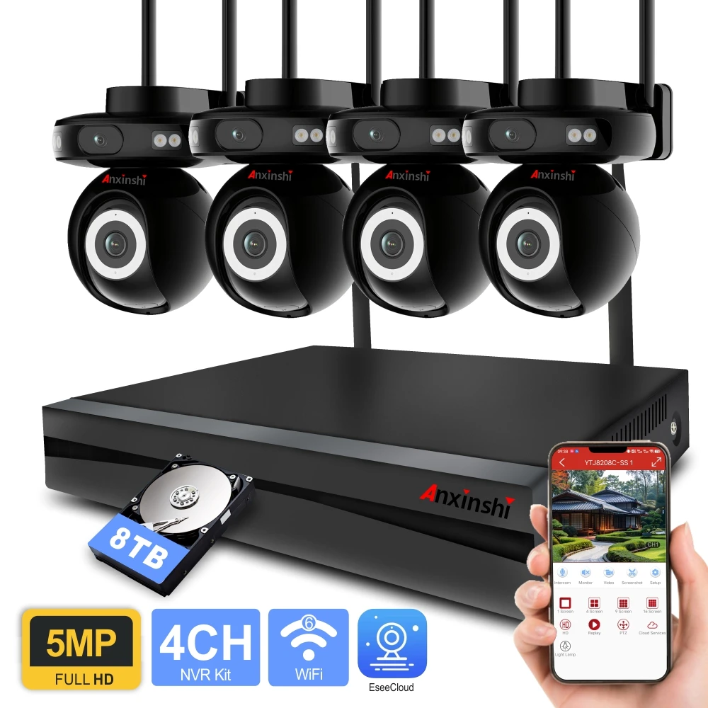 4CH 5MP Wireless Camera Kit For Home Security Remote Control Two Way Audio AI Human Detection Wifi Security Camera System
4CH 5MP Wireless Camera Kit For Home Security Remote Control Two Way Audio AI Human Detection Wifi Security Camera System
