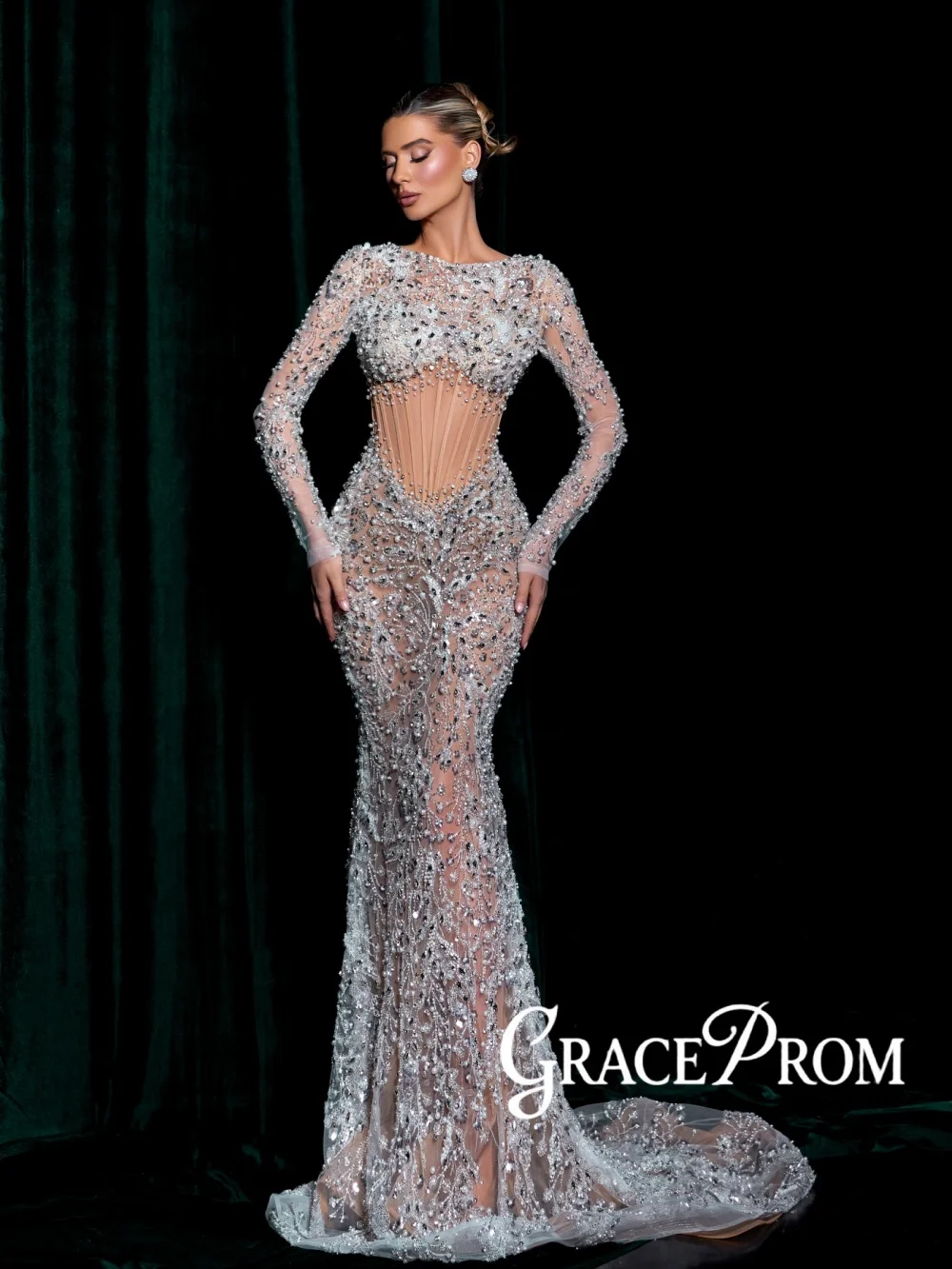 Glitter Pearls Crystal Evening Dress Floor-length Opulent Mermaid Wedding Party Gown Customized Illusion Stunning Banquet Gowns
Glitter Pearls Crystal Evening Dress Floor-length Opulent Mermaid Wedding Party Gown Customized Illusion Stunning Banquet Gowns