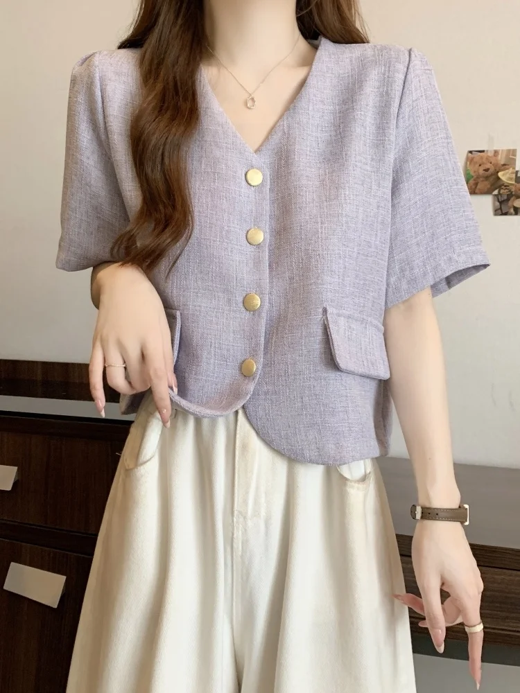 Chic V-Neck Short Sleeve Open Cardigan Women's Summer plus Size Slimming Shirt Korean Style Straight Cut Button Detail
Chic V-Neck Short Sleeve Open Cardigan Women's Summer plus Size Slimming Shirt Korean Style Straight Cut Button Detail