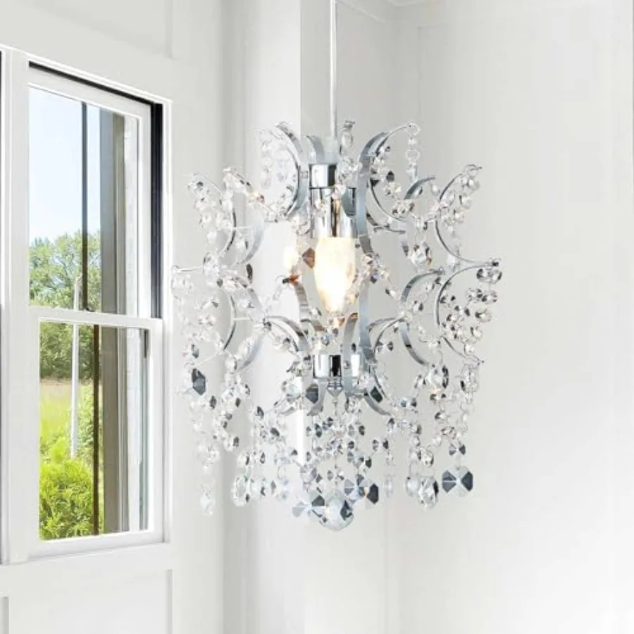 Mini Crystal Chandelier Modern Chroem Pendant Light with Hanging Crystal Beads Elegant Small Chandelier Lighting Fixture for Di
Mini Crystal Chandelier Modern Chroem Pendant Light with Hanging Crystal Beads Elegant Small Chandelier Lighting Fixture for Di
