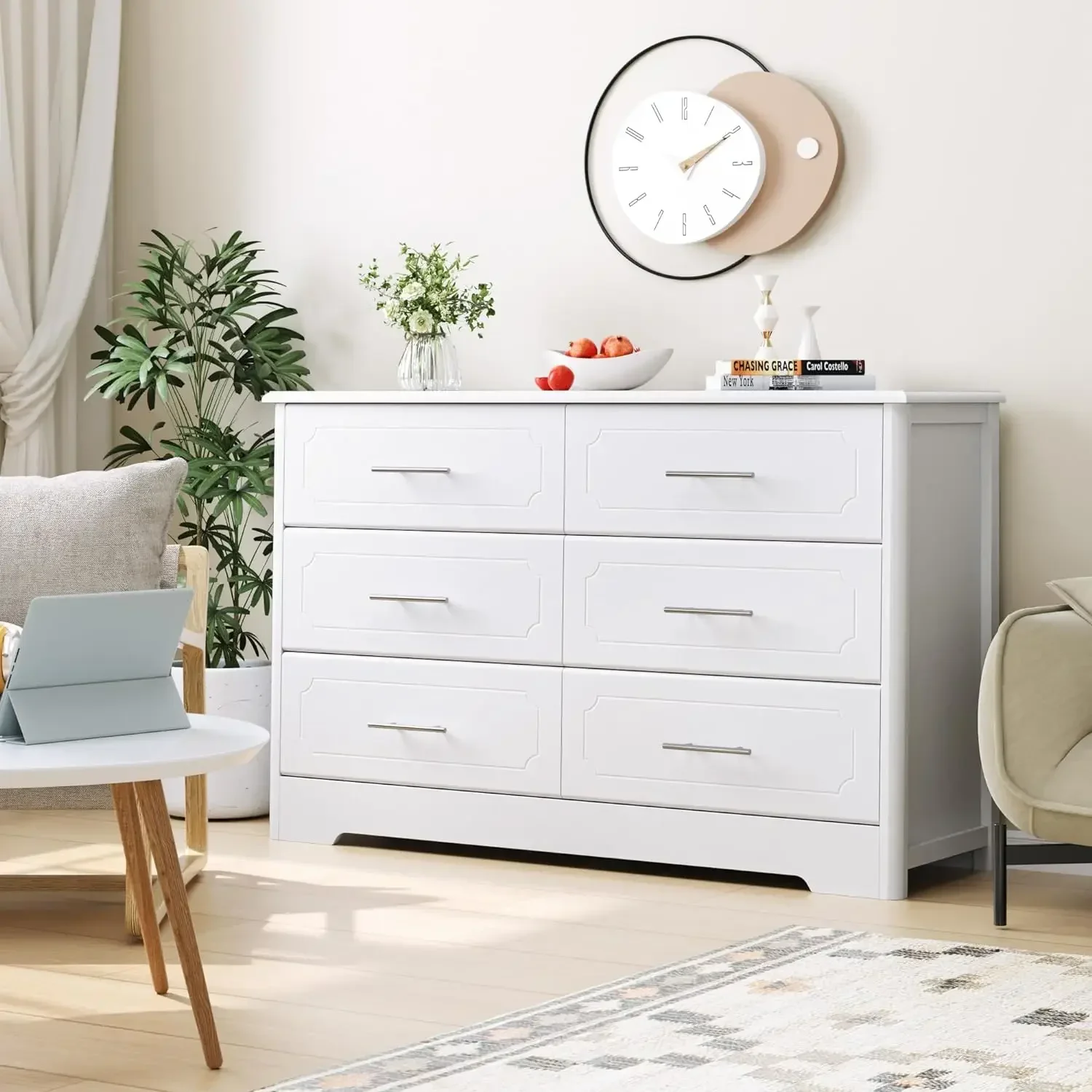 Furniture 6 Drawer Dresser, Modern White Wide Chest of Drawers with Metal Handels, Wood Double Dresser, Storage Chest
Furniture 6 Drawer Dresser, Modern White Wide Chest of Drawers with Metal Handels, Wood Double Dresser, Storage Chest