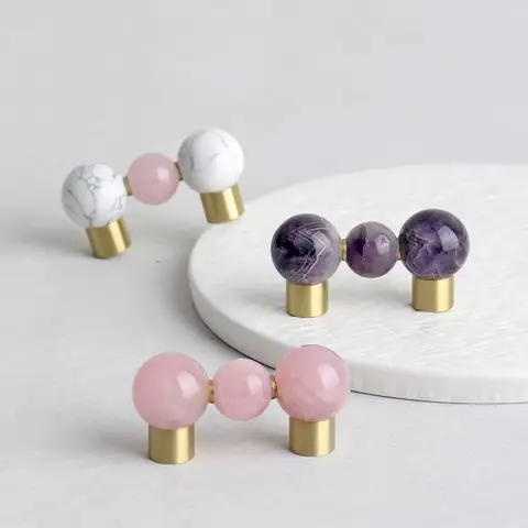 Natural Stone Crystal Cabinet Handles Light Luxury Wardrobe Door Pulls Silver Drawer Knobs Creative Elegant Furniture Hardware