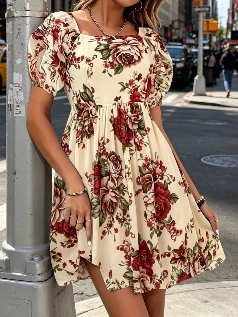 Plus Size 1XL-5XL Fashion Short Sleeve Floral Print Dress Ladies Casual Puff Sleeve Square Neck Dress For Spring & Summer
Plus Size 1XL-5XL Fashion Short Sleeve Floral Print Dress Ladies Casual Puff Sleeve Square Neck Dress For Spring & Summer