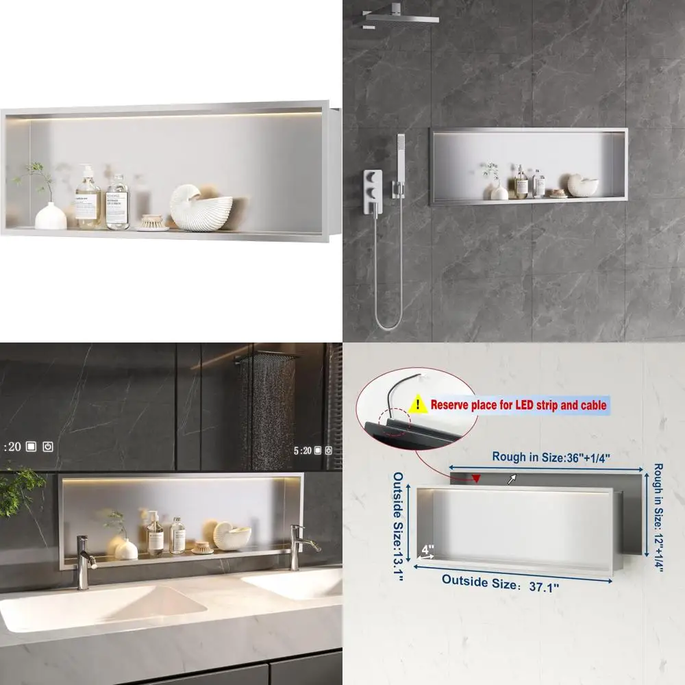 Stainless Steel Brushed Shower Niche, 36x12 Inches, No Tile Required for Bathroom Storage
Stainless Steel Brushed Shower Niche, 36x12 Inches, No Tile Required for Bathroom Storage
