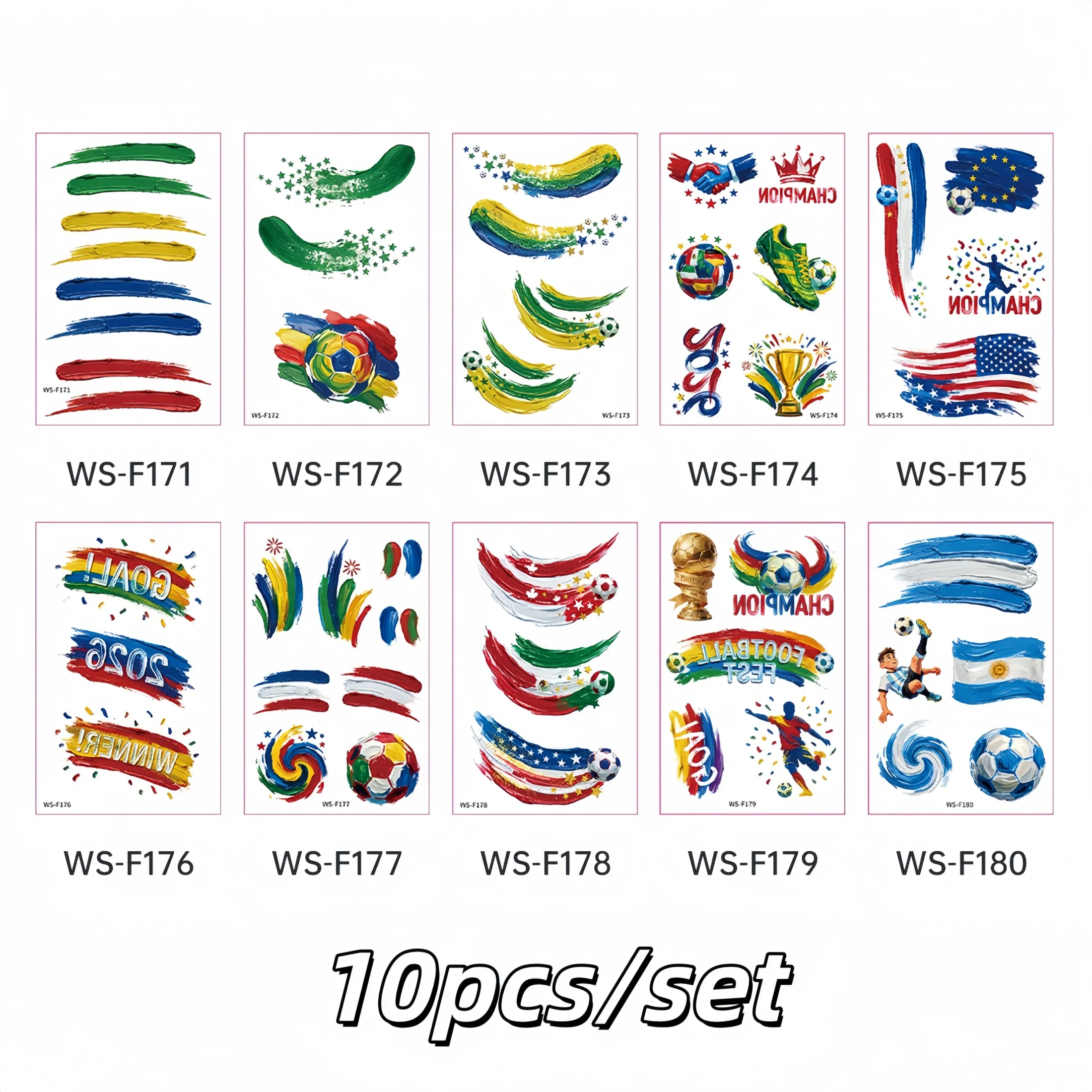 10-Piece Tattoo Sticker Set, Essential Tattoo Stickers for Football Events, Sports Event Stickers, Fan Party Stickers, Cartoon Face Makeup Stickers
10-Piece Tattoo Sticker Set, Essential Tattoo Stickers for Football Events, Sports Event Stickers, Fan Party Stickers, Cartoon Face Makeup Stickers