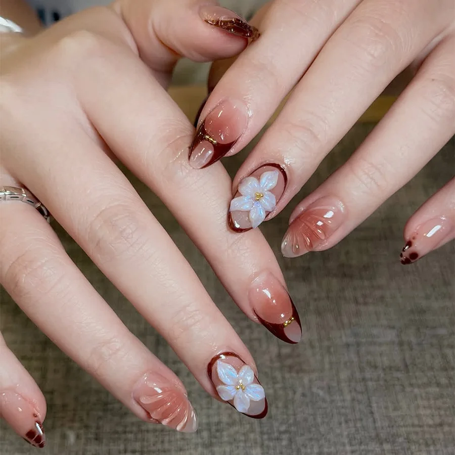 24Pcs Red Smudge French Design Press on Fake Nails with Simple 3D Flower Wearable False Nails Short Almond Full Cover Nails Tips
24Pcs Red Smudge French Design Press on Fake Nails with Simple 3D Flower Wearable False Nails Short Almond Full Cover Nails Tips