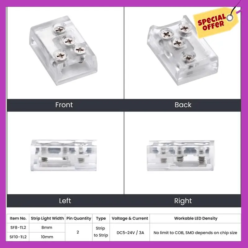 HFIL-10Pc Светодиодный угловой разъем с винтовым креплением 24 В/5 А 2P L T-разъем для светодиодной ленты одноцветный COB IP20
HFIL-10Pc Светодиодный угловой разъем с винтовым креплением 24 В/5 А 2P L T-разъем для светодиодной ленты одноцветный COB IP20