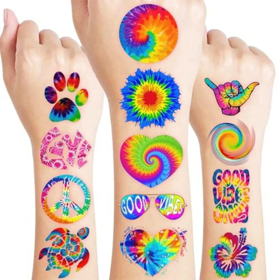 60 PCS Tie Dye Pre-cut Temporary Tattoos for - 90s 80s Retro Theme Party Favors, Colorful Stickers for Boys and Girls Birthday
60 PCS Tie Dye Pre-cut Temporary Tattoos for - 90s 80s Retro Theme Party Favors, Colorful Stickers for Boys and Girls Birthday