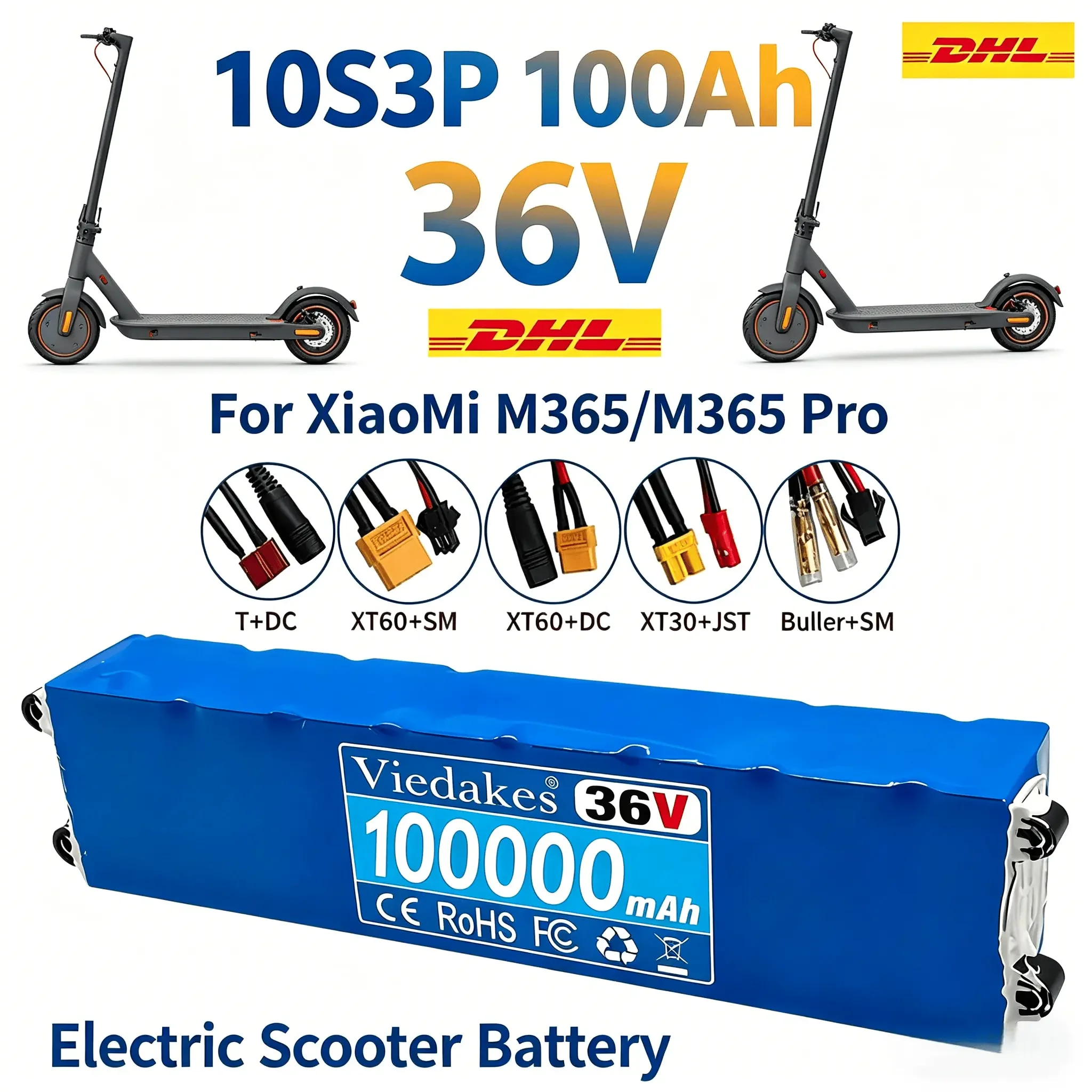 36V 10S3P 100Ah Lithium Battery Pack For XiaoMi M365/M365 Pro Electric Scooter With XT60/T Plug Multiple Connectors
36V 10S3P 100Ah Lithium Battery Pack For XiaoMi M365/M365 Pro Electric Scooter With XT60/T Plug Multiple Connectors