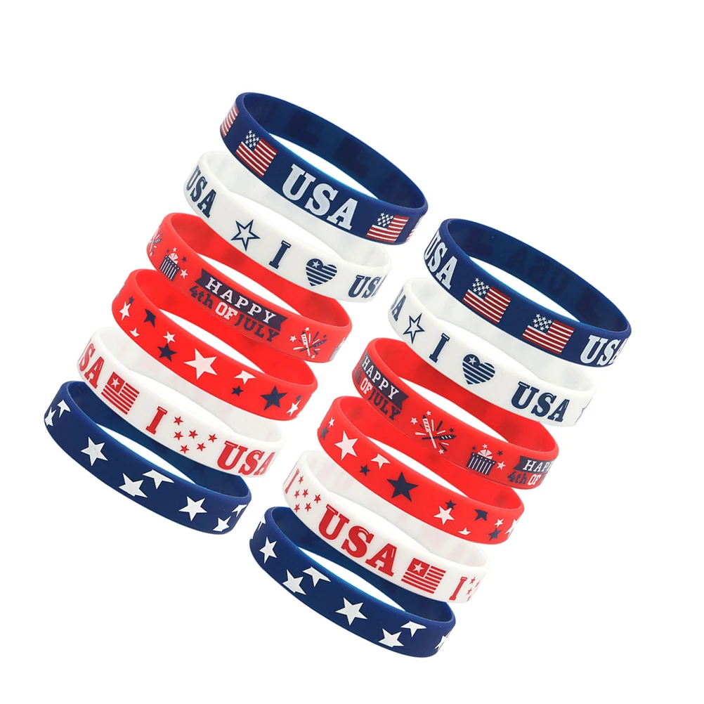 12 Pcs Pride Accessories American Flag Bracelet Independence Day Silicone Party Wristbands
12 Pcs Pride Accessories American Flag Bracelet Independence Day Silicone Party Wristbands