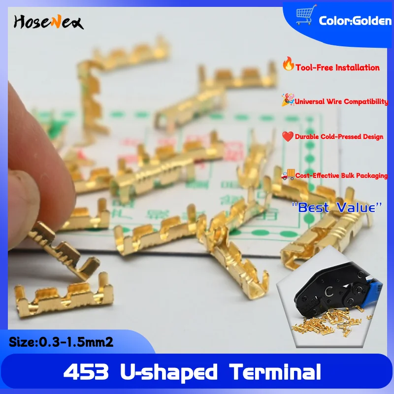 453 Series U-Shaped Spade Terminals 50-200 Pcs Cold Press Inserts Small Serrated Teeth for 0.3-1.5mm² Wire Terminals Electrical
453 Series U-Shaped Spade Terminals 50-200 Pcs Cold Press Inserts Small Serrated Teeth for 0.3-1.5mm² Wire Terminals Electrical