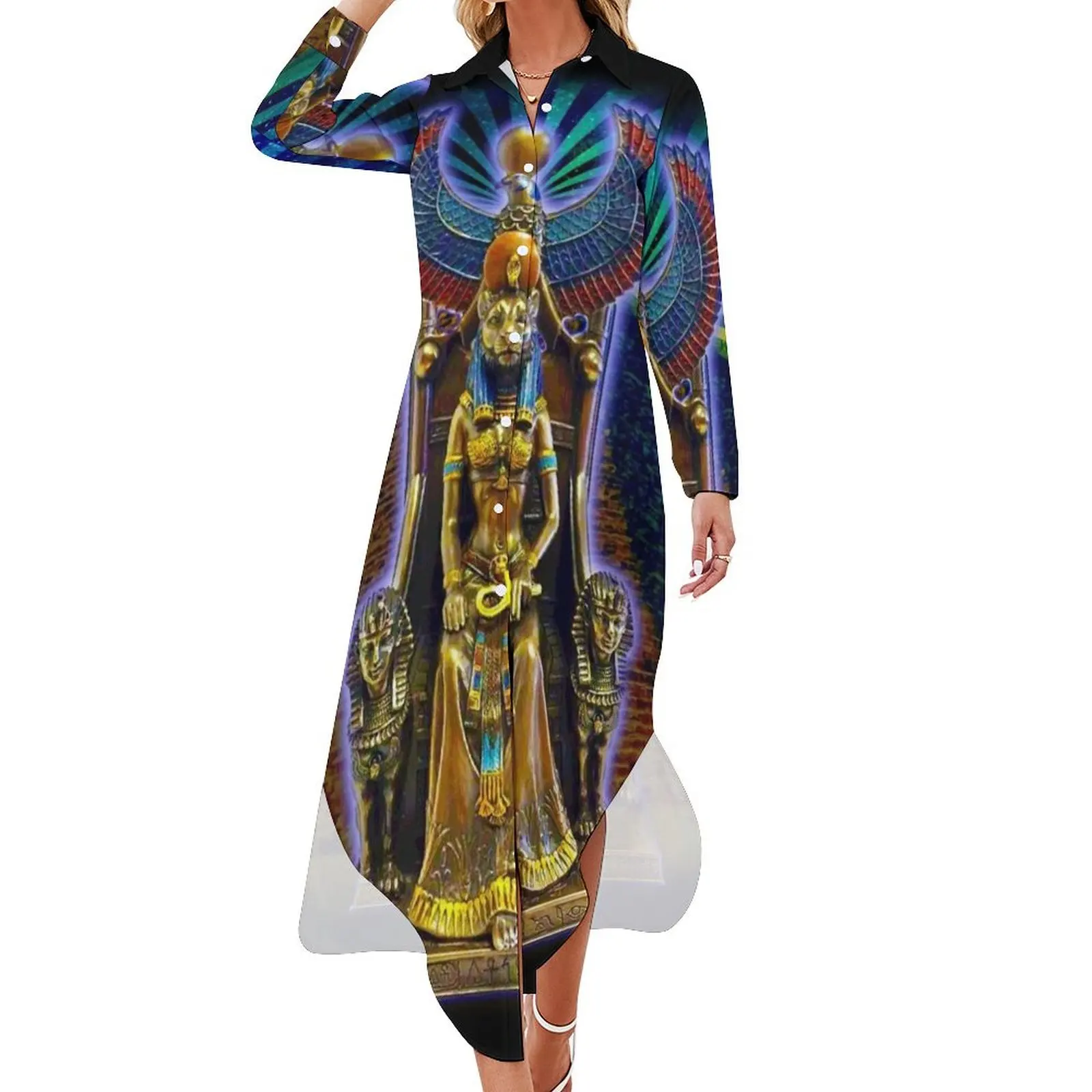 Sekhmet Lioness Egyptian Goddess of Healing Long Sleeved Shirt Dress Women's summer dress cute dress
Sekhmet Lioness Egyptian Goddess of Healing Long Sleeved Shirt Dress Women's summer dress cute dress