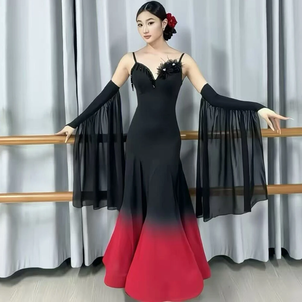 Ballroom Practice Dress Sling Black Red Competition Gradient Evening Dress Sleeveless Elegant New Slim Modern Dance Dress
Ballroom Practice Dress Sling Black Red Competition Gradient Evening Dress Sleeveless Elegant New Slim Modern Dance Dress