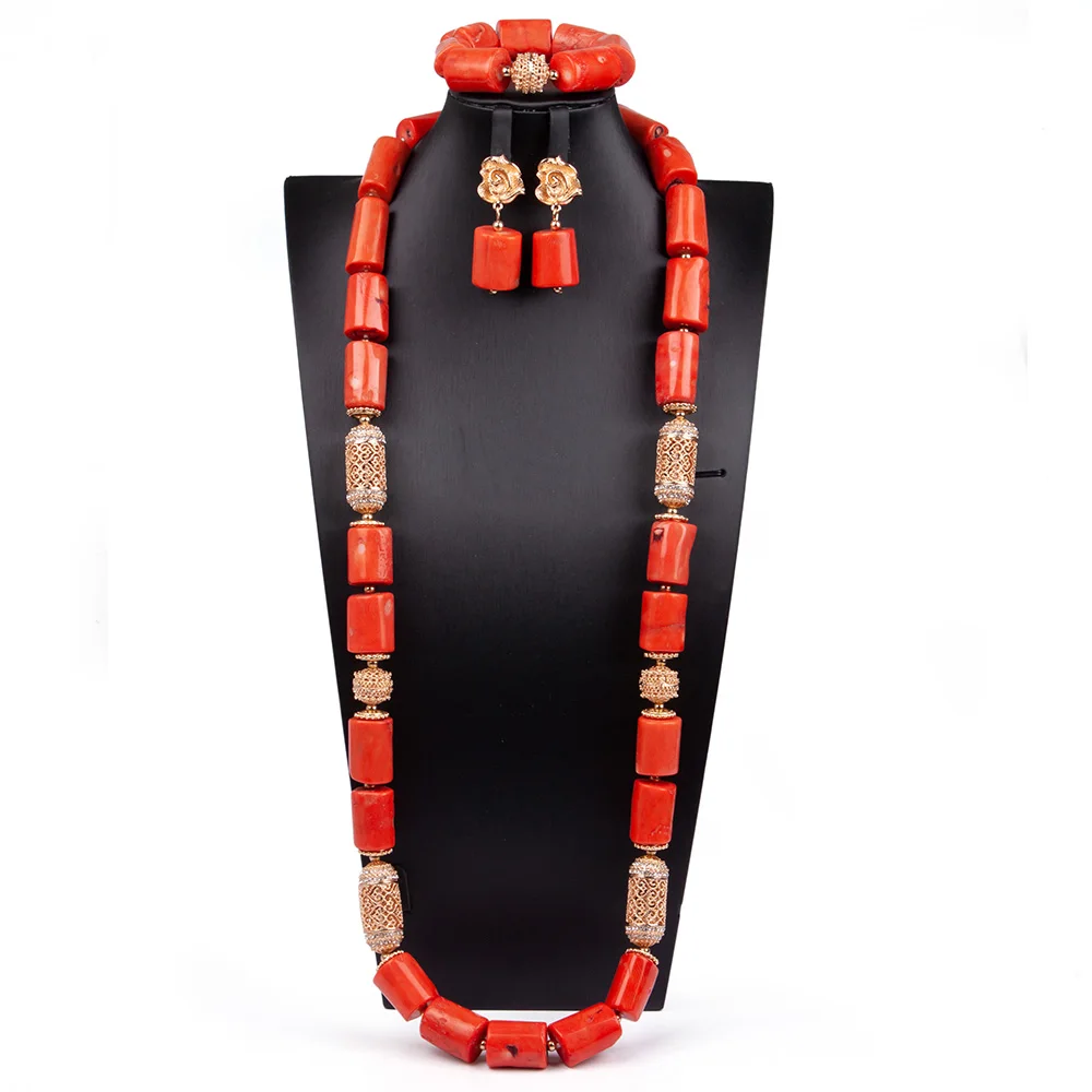 New Long Big Real Coral Beads 40 inches Bridal Jewelry Set Dubai Gold African Wedding Jewelry Set in Coral, White ABG140
New Long Big Real Coral Beads 40 inches Bridal Jewelry Set Dubai Gold African Wedding Jewelry Set in Coral, White ABG140