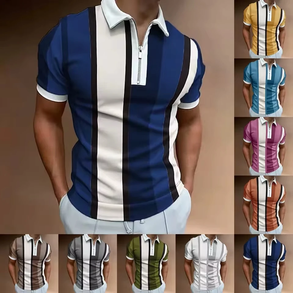 Summer new men's fashion sports casual short sleeve T-shirt men's fashion trend color pullover zipper POLO shirt
Summer new men's fashion sports casual short sleeve T-shirt men's fashion trend color pullover zipper POLO shirt