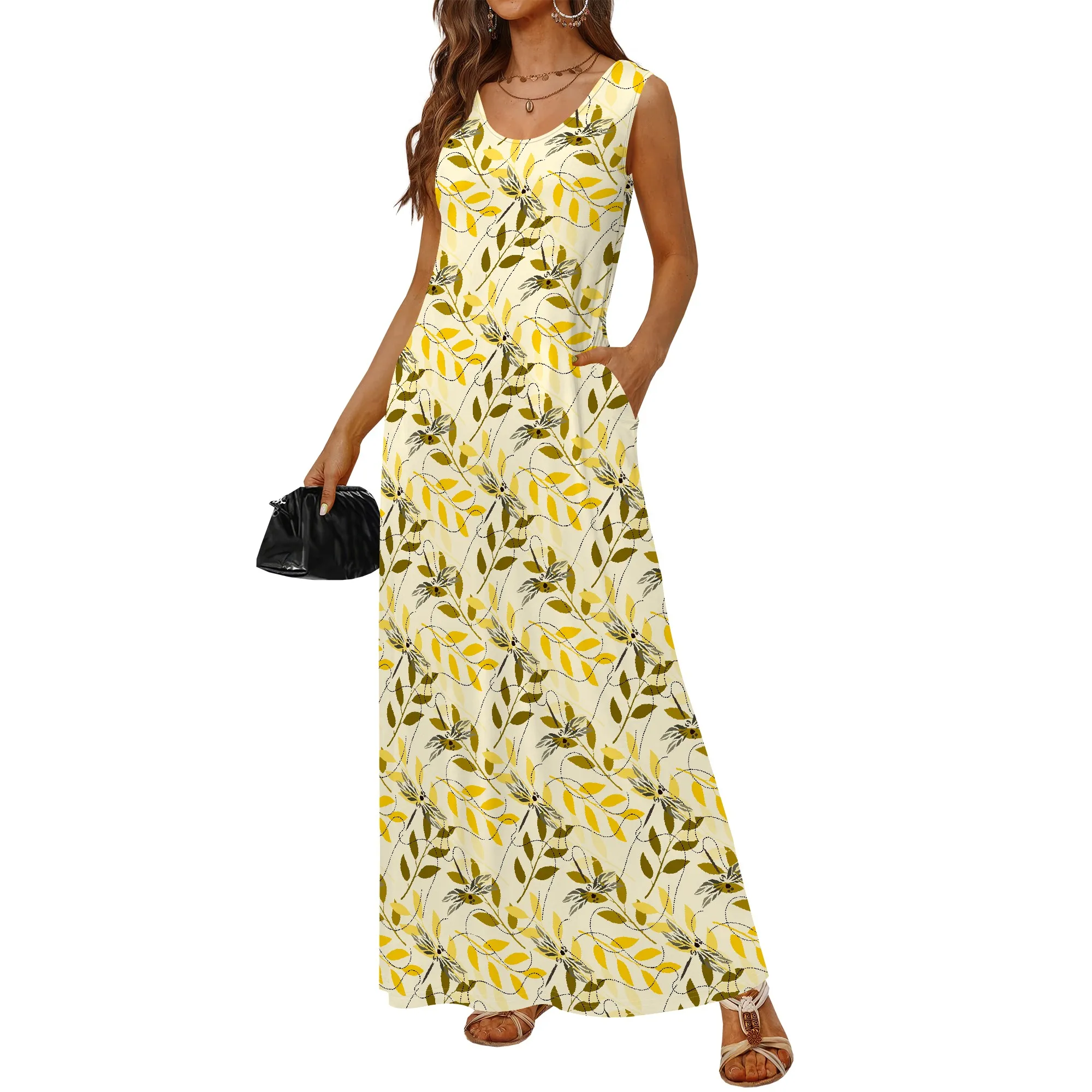 Women's Sleeveless Round Neck Wide Strap Maxi Dress Leaf Pattern and Pockets Stylish Summer Casual & Beach Wear
Women's Sleeveless Round Neck Wide Strap Maxi Dress Leaf Pattern and Pockets Stylish Summer Casual & Beach Wear