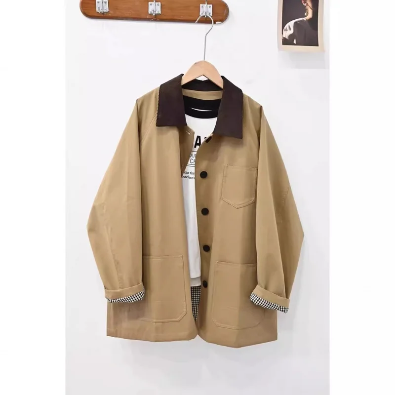 2025 Autumn New Retro Color Block Design Windbreaker Korean Loose Fit Mid Long Workwear Coat for Petite
2025 Autumn New Retro Color Block Design Windbreaker Korean Loose Fit Mid Long Workwear Coat for Petite