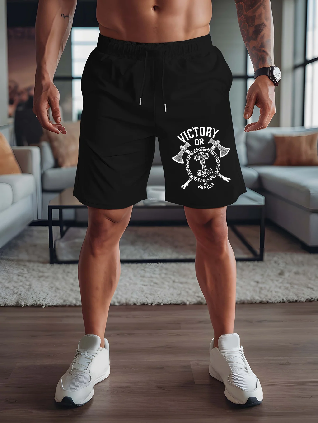 Men's Summer VICTORY OR VALHALLA Print Casual Shorts Loose Fit Elastic Waistband with Drawstring Suitable for Everyday Wear
Men's Summer VICTORY OR VALHALLA Print Casual Shorts Loose Fit Elastic Waistband with Drawstring Suitable for Everyday Wear