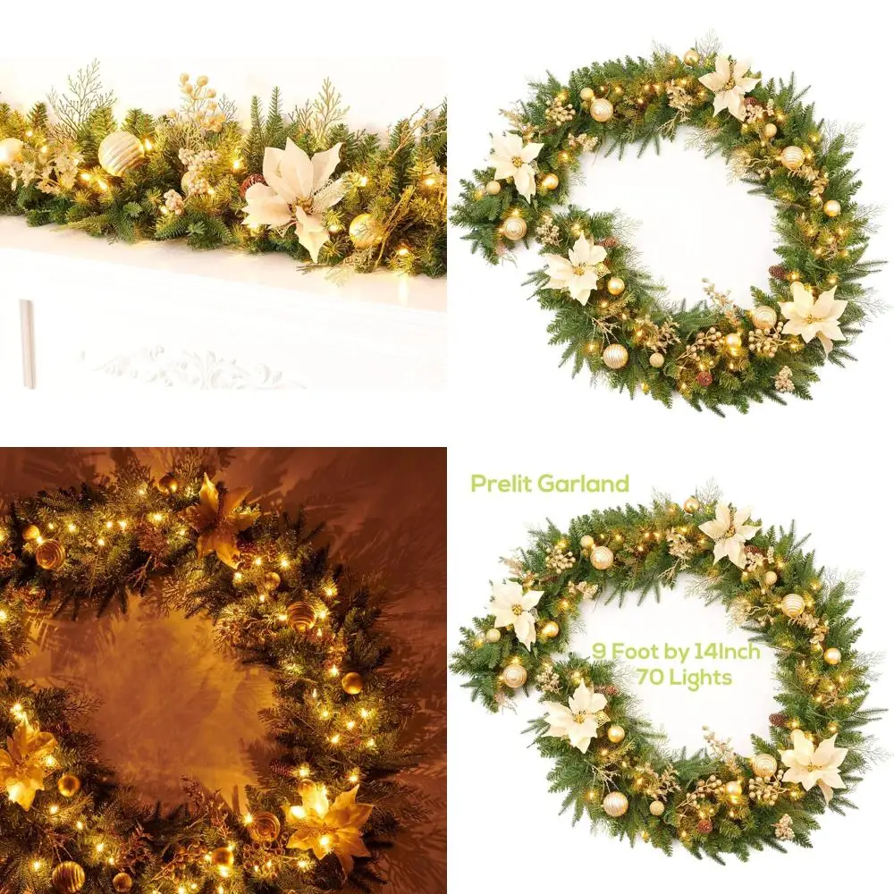 9-футовая предварительно освещенная рождественская гирлянда с золотыми ягодами, шариками и 50 лампами для камина, лестницы, мантии, внутреннего или наружного применения
9-футовая предварительно освещенная рождественская гирлянда с золотыми ягодами, шариками и 50 лампами для камина, лестницы, мантии, внутреннего или наружного применения