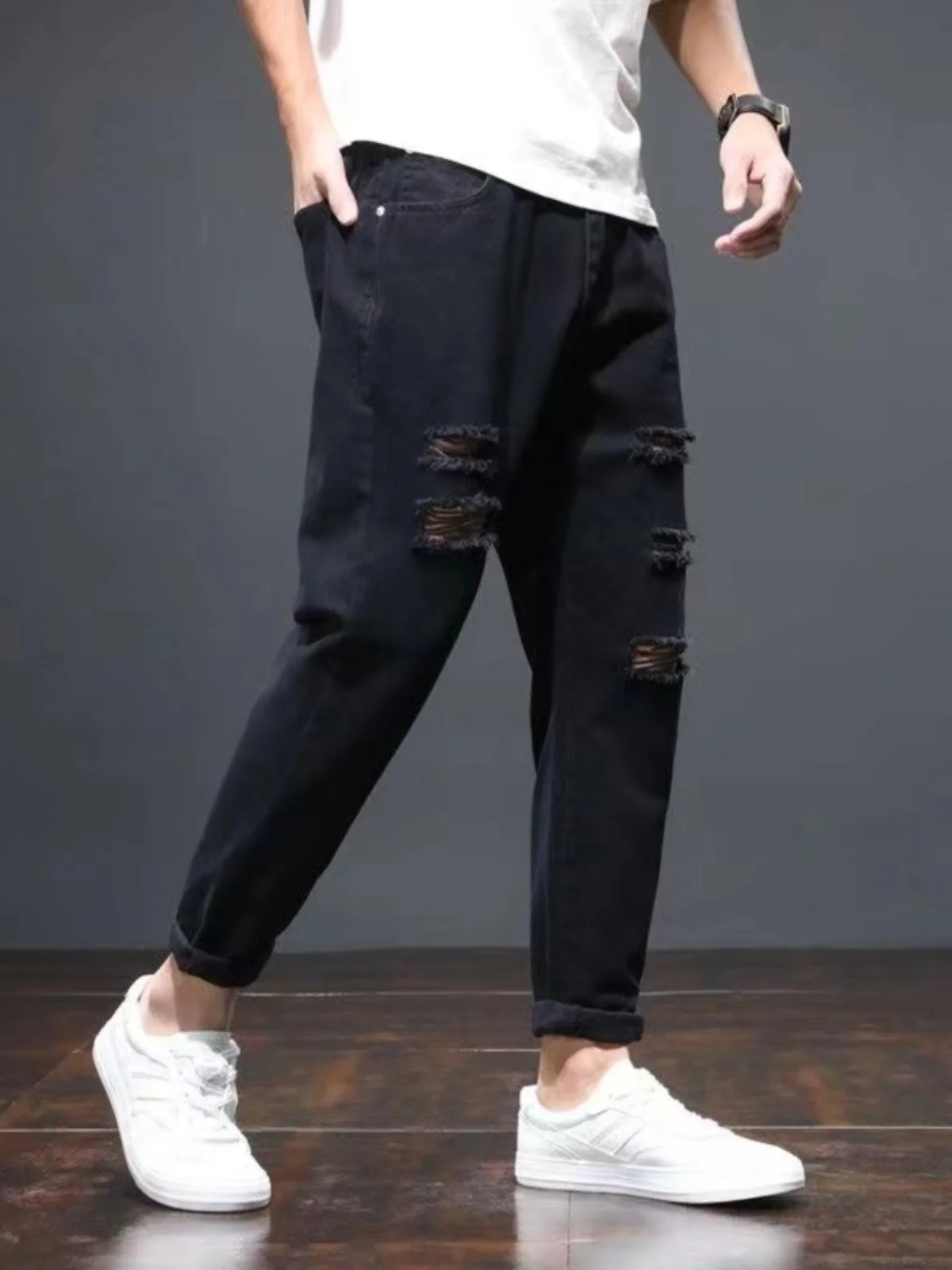 Retro Japanese Sle Men's Loose Straight Leg Jeans with Hole Design Hipster Haome Nine Points Harem Pants Eight Points Po...
Retro Japanese Sle Men's Loose Straight Leg Jeans with Hole Design Hipster Haome Nine Points Harem Pants Eight Points Po...