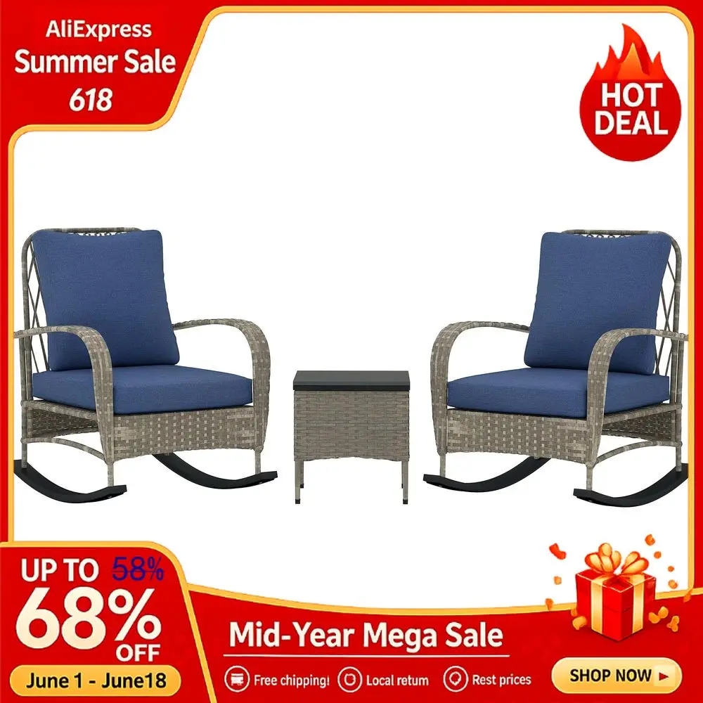 3 Piece Wicker Patio Furniture Set, PE Rattan Rocking Chairs with Coffee Table,Outdoor Bistro Set for Porch,Garden set, Custom
3 Piece Wicker Patio Furniture Set, PE Rattan Rocking Chairs with Coffee Table,Outdoor Bistro Set for Porch,Garden set, Custom
